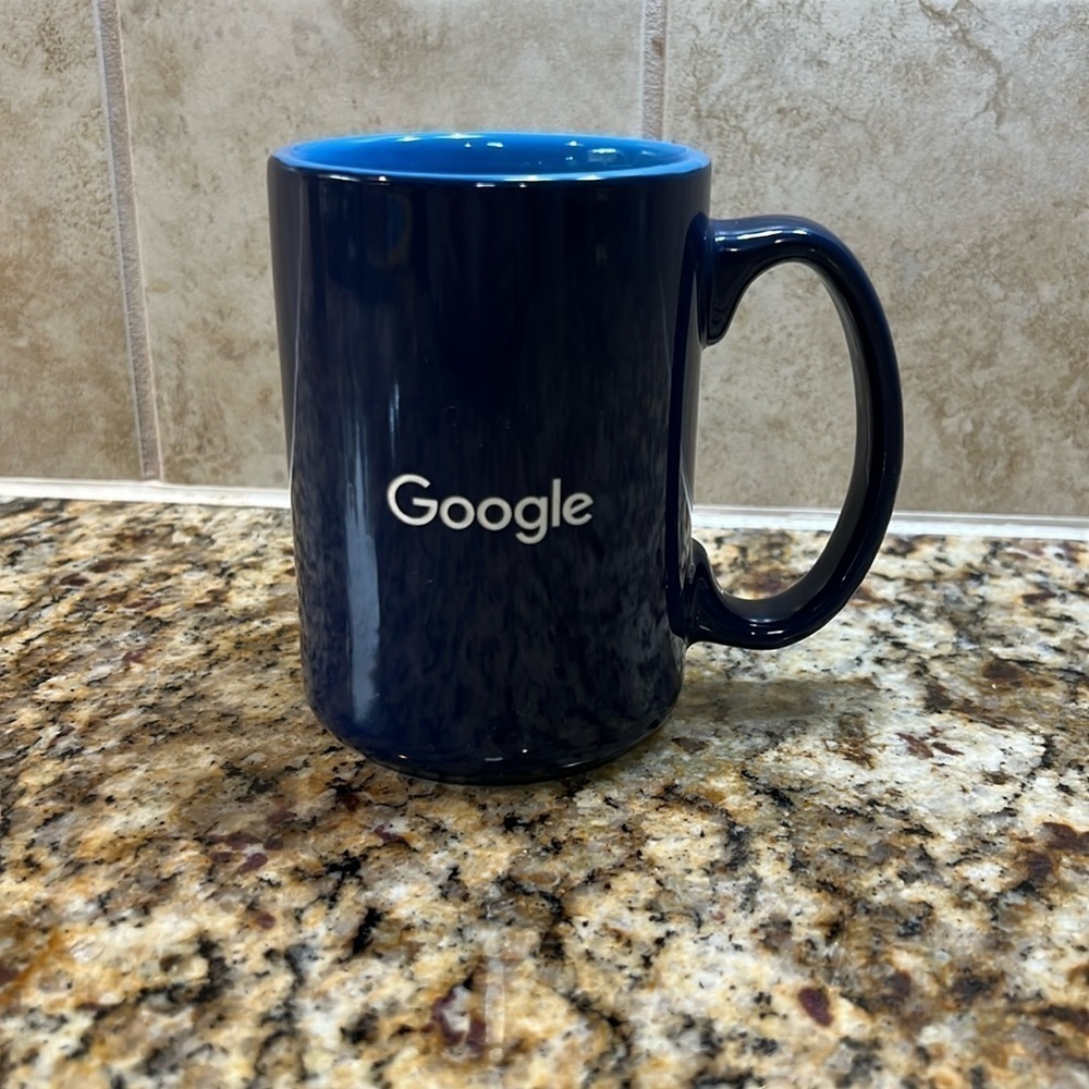 GOOGLE Logo Coffee Cup Mug Navy Midnight Blue Wide Handle 14 oz Ounce